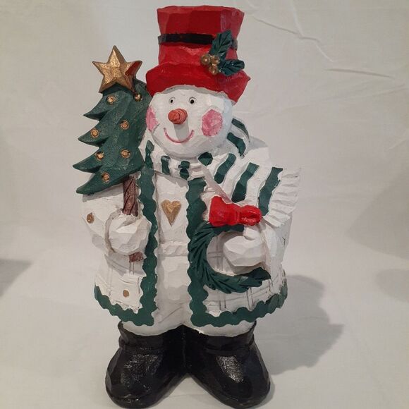 Holiday Collection 10 Inch Snowman Figurine Carved Look in Box‎ Winter - Picture 2 of 9